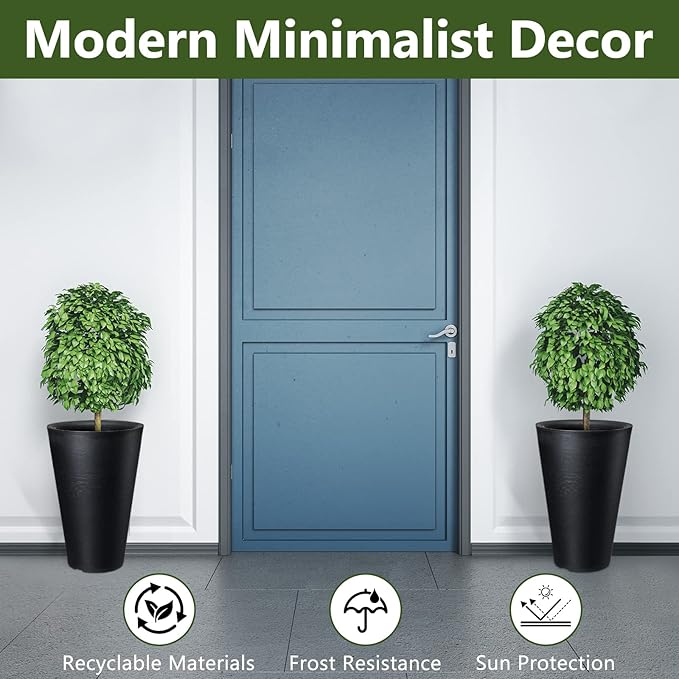 Sieral Set of 2 Tall Outdoor Planters 12 x 18 Inch Large Resin Outdoor Planters - Image 2