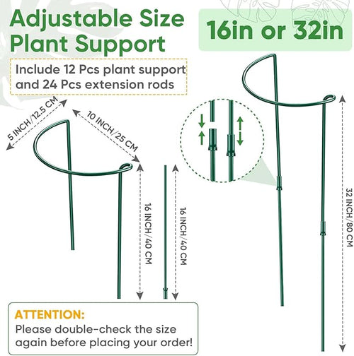 12 Pack 32 or 16 inch Adjustable Plant Support Stakes, Heavy-Duty Half Round - Image 2