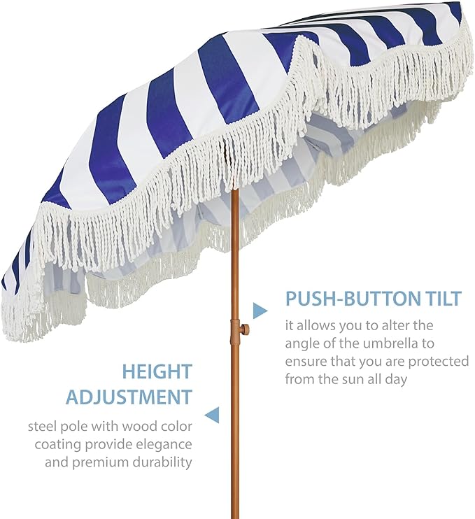 AMMSUN Boho Fringe Umbrella Outdoor Patio, 6.5ft UPF50+ Picnic Umbrella - Image 3