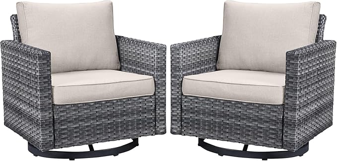 Belord Wicker Chairs Outdoor Bistro Set Oversize Patio Swivel Rocker, Rattan by Belord