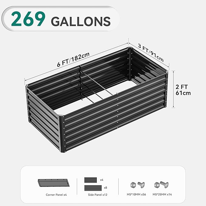 YITAHOME 6x3x2ft 2pcs Large Raised Garden Bed Kit, Galvanized Metal Planter Box - Image 9