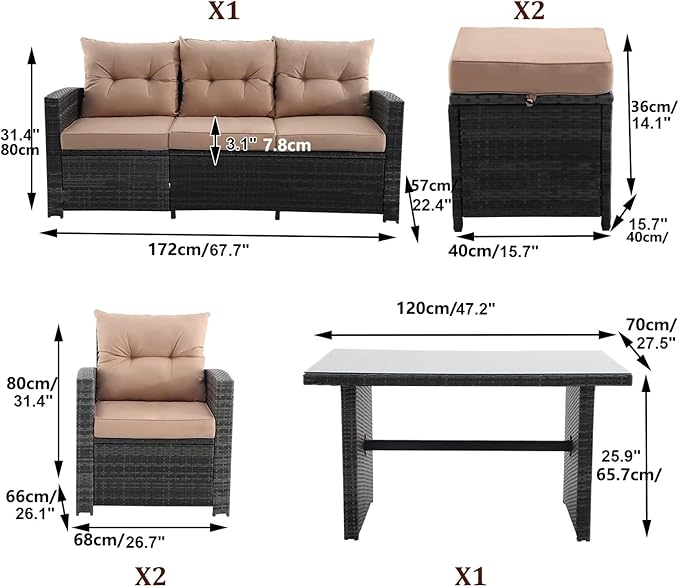 6 Pieces Patio Furniture Set - Image 2