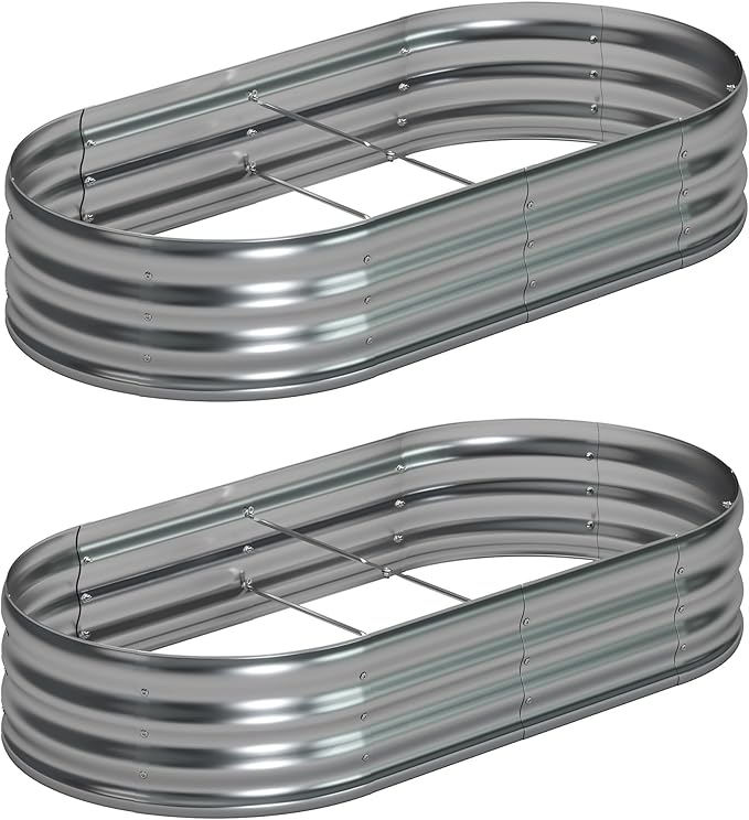 8x4x1ft Galvanized Oval Raised Garden Bed, Outdoor Planter Box Metal Patio Kit by Foxlang