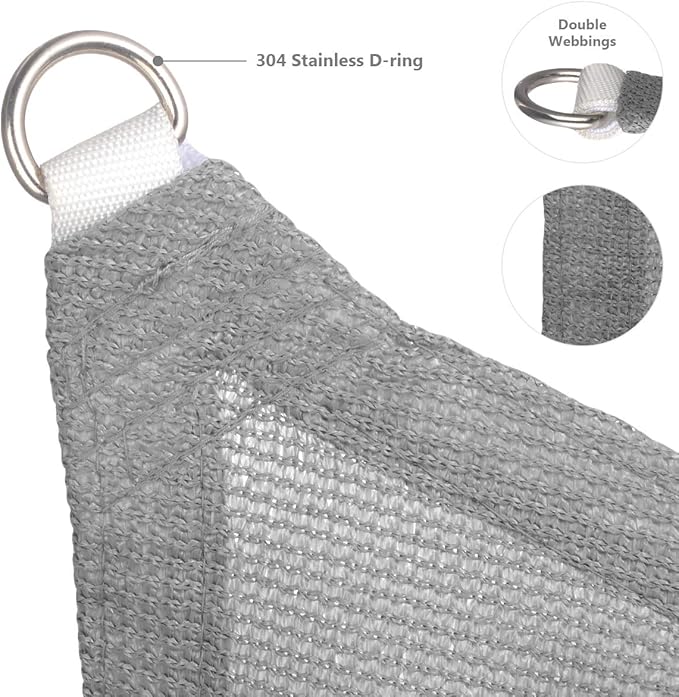 Eden's Decor Straight Flat-Edged Sun Shade Sail Rectangular 14' x 17' Grey - Image 2