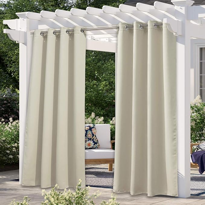NICETOWN Outdoor Curtain for Patio Waterproof 108" Long, Triple Weave Stainless by NICETOWN