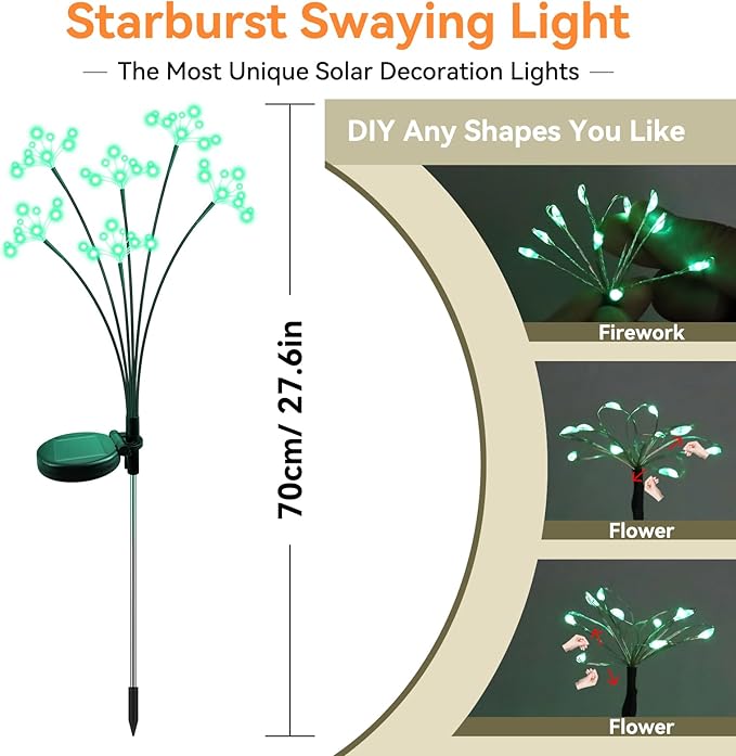 Solar Garden Lights 2 Pack Waterproof Solar Swaying Starburst Light Outdoor - Image 2