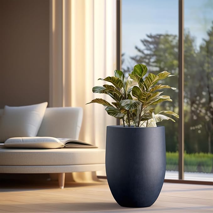 Kante Tall Concrete Planter, 21.7-Inch Height Antique Blue Large Indoor Outdoor - Image 4