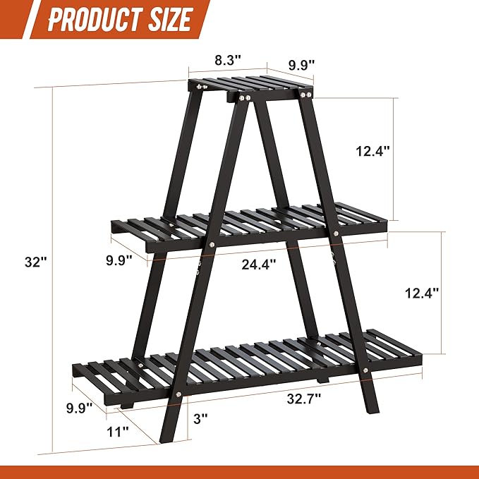 GHWIE Plant Stand Indoor Plant Shelf Outdoor bamboo Plant Rack, 3 Tiers Ladder - Image 7