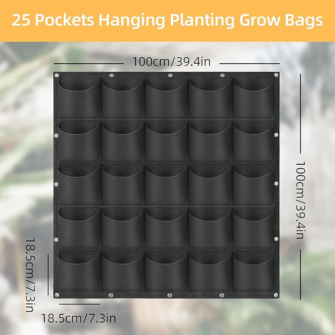 Hanging Planting Grow Bags, 25 Pockets Hanging Vertical Wall Planter Wall - Image 2