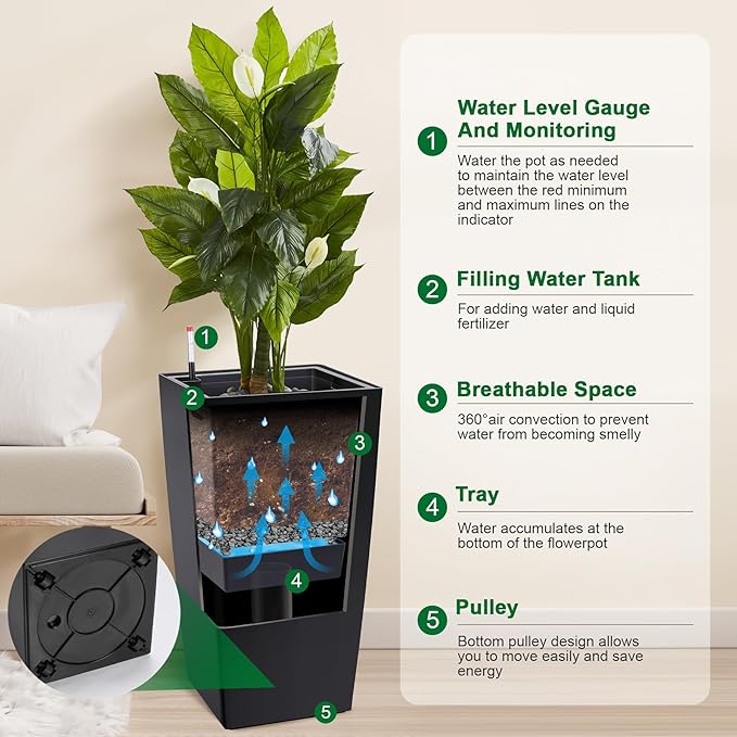 Garvee 30" Tall Planters Set of 2, Outdoor＆Indoor Black Planter Pots, High - Image 2