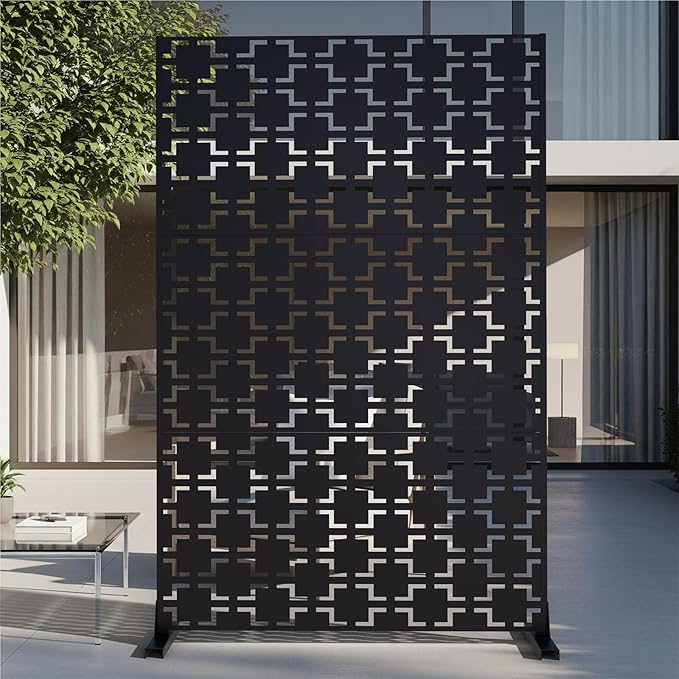 72" Metal Privacy Screen Freestanding Outdoor Room Divider Decorative Laser Cut by TALLYVERUS