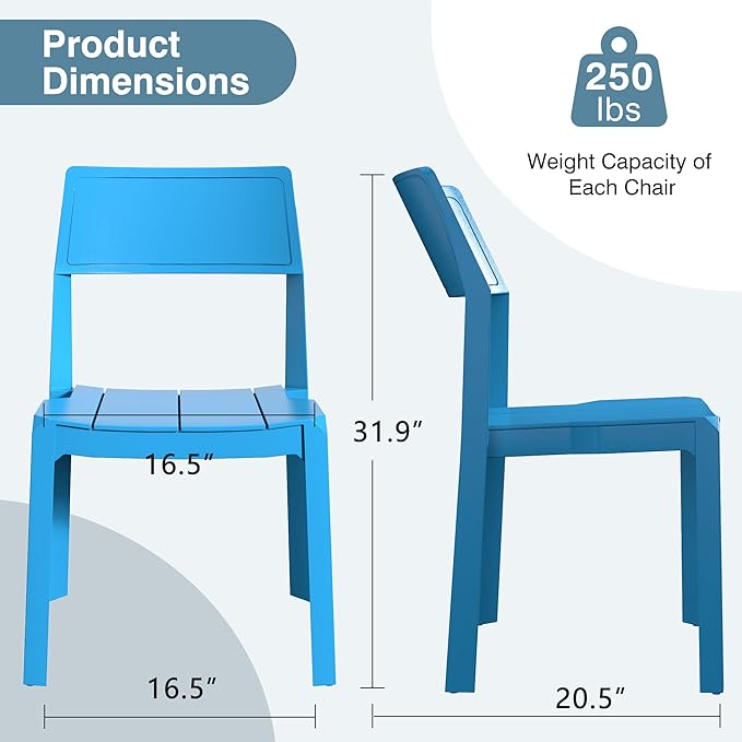VECELO 4 Pack Stackable Dining Chairs, Plastic Patio Chairs - Image 2