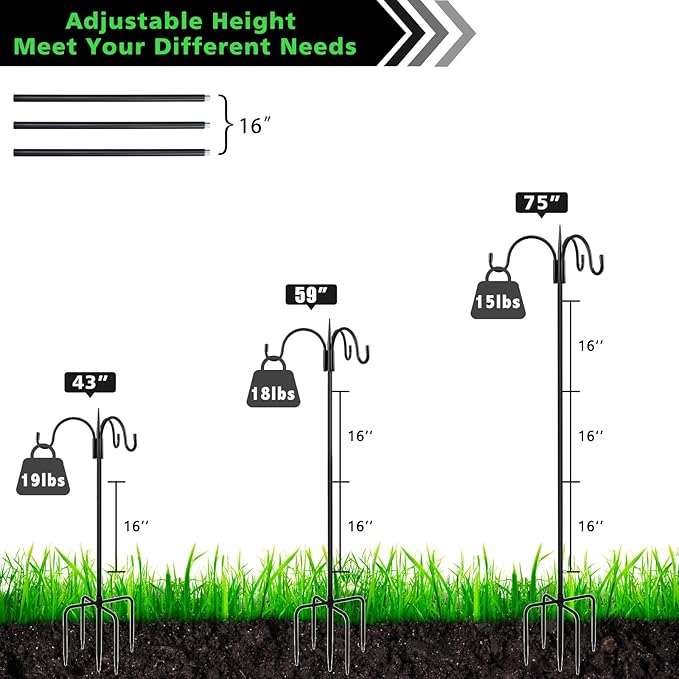 FEED GARDEN [Upgrade Version 76 Inch Three Shepherd Hooks - Image 2