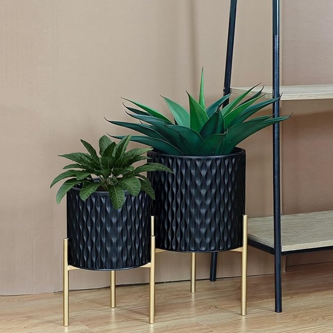 ARNIS Plants Pots with Stand, Unique Mid Century Decorative Metal Flower Pots - Image 2
