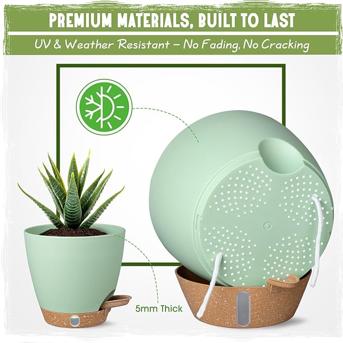 Self-Watering Pots for Indoor Plants 4 Pack, 6/8/10/12 Inch Outdoor Planters - Image 5
