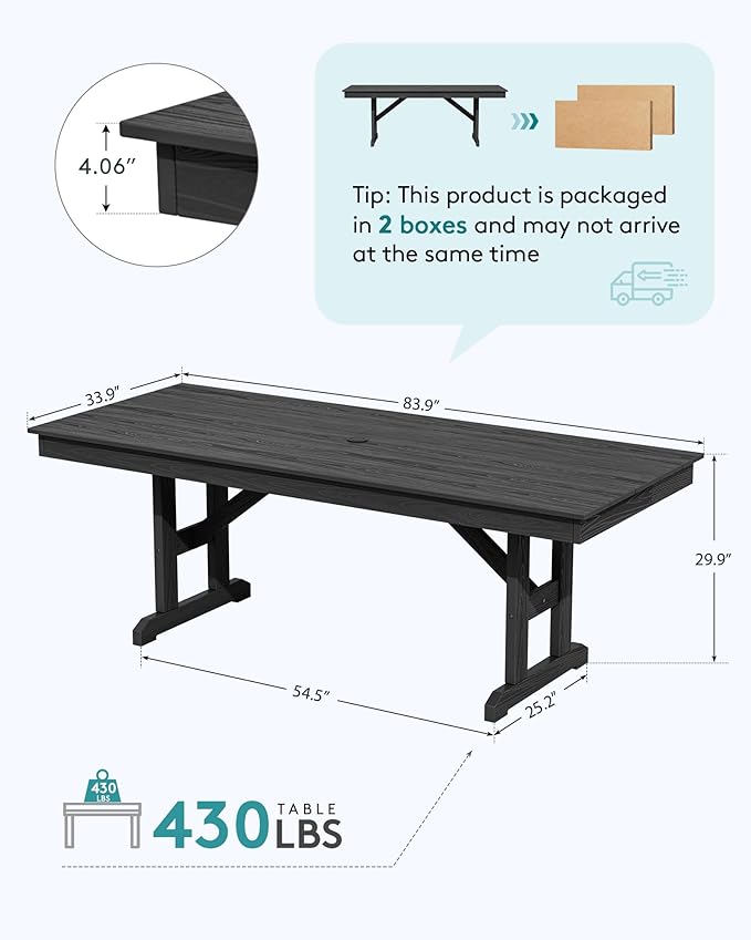 SERWALL Outdoor Dining Table, All Weather HDPE Outdoor Furniture - Image 2