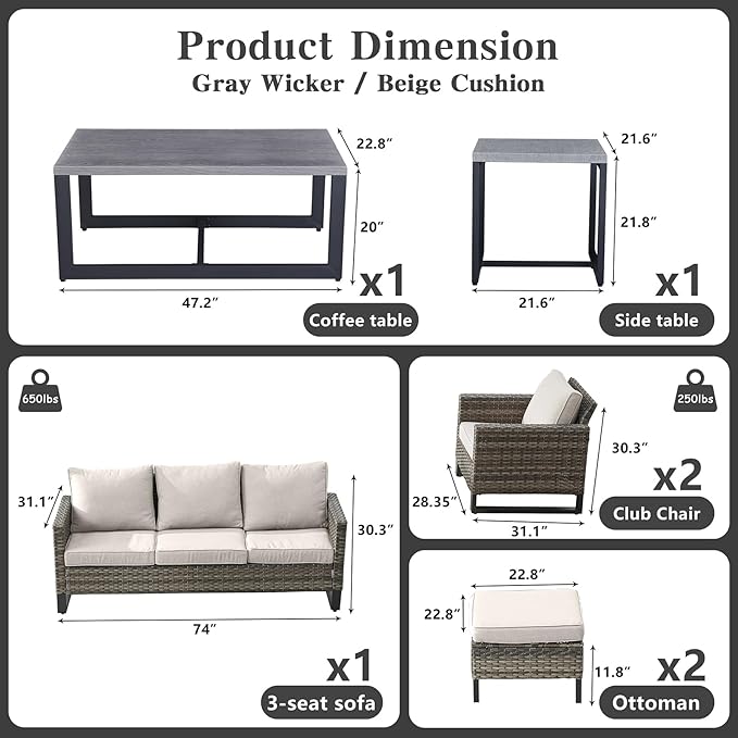 Belord 7 Piece Outdoor Furniture Patio Wicker Sofa Set, Oversize Outdoor Dining - Image 3