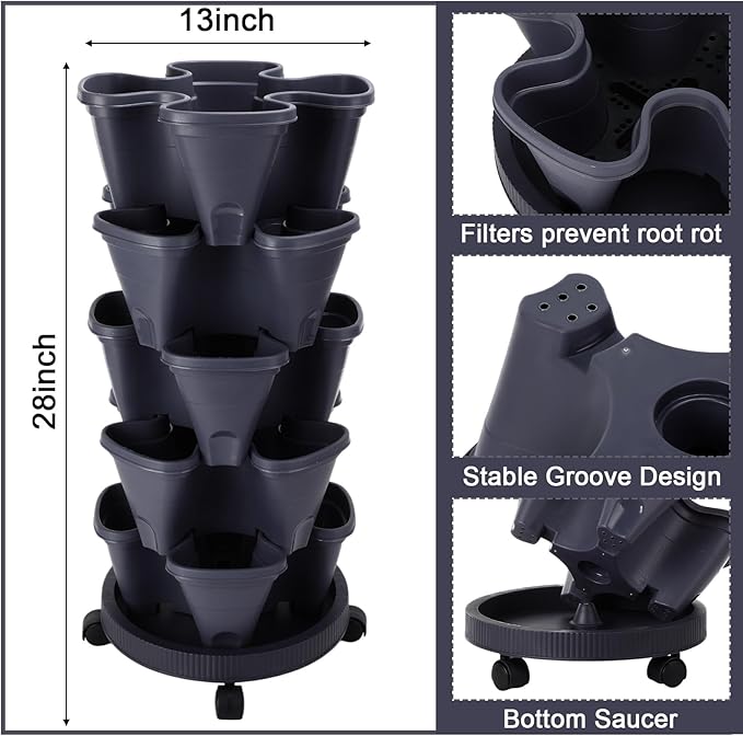 Umigy 2 Set 5 Tier Stackable Planters Vertical Garden Planters - Image 2