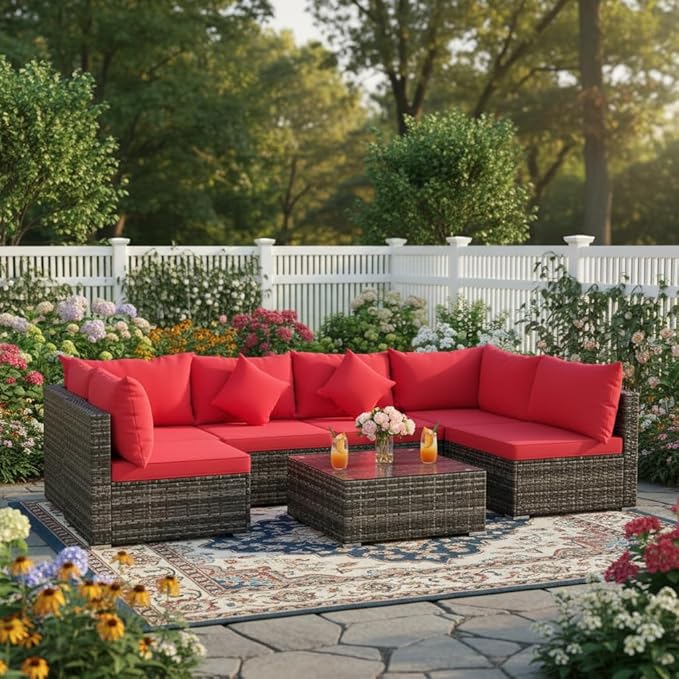 Tangkula 7 Pieces Wicker Patio Furniture Set, All-Weather Outdoor Rattan - Image 2
