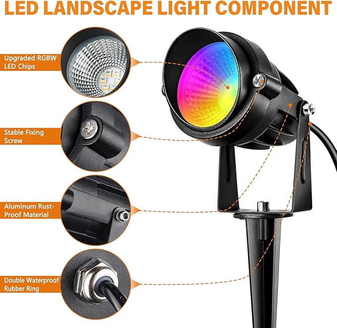 Halloween Christmas RGBW Landscape Light Outdoor, 10W Color Changing Low - Image 3
