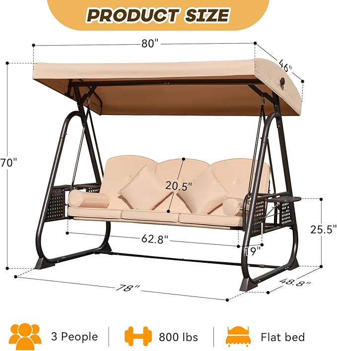 3 in 1 Outdoor Porch Swing - Image 8