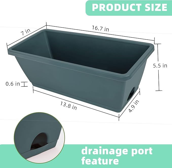 Window Box Planter, 7 Pack Plastic Vegetable Flower Planters Boxes 17 Inches - Image 3