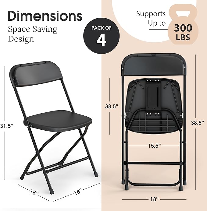4 PACK White Foldable Plastic Chair | Folding & Stackable | 350 lbs Capacity - Image 2