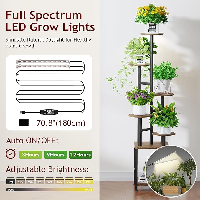 Plant Stand Indoor with Grow Light, 6-Tiered Tall Plant Stand Indoor, Metal - Image 4