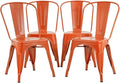 FDW | Set of 4 Metal Dining Chairs | Orange | Stackable Tolix Side Chairs by FDW