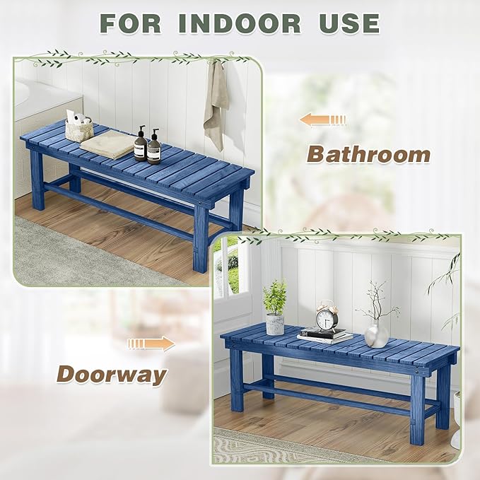 Outdoor Garden Wood Bench, 3-Person Weatherproof Wooden Bench Park Narrow Bench - Image 7