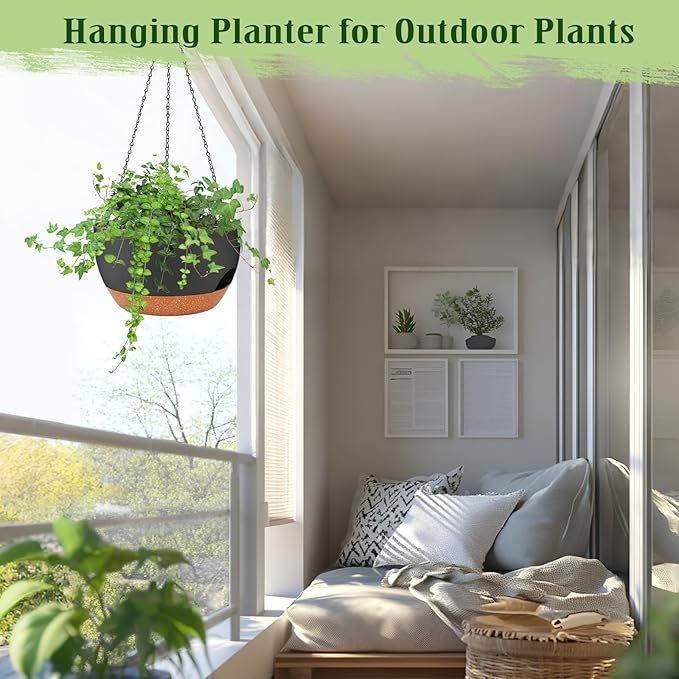 Hanging Planters for Outdoor Indoor Plants, 2 Pack 12 Inch Hanging Basket - Image 6