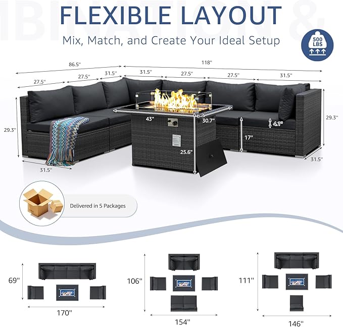 NICESOUL 29.3'' High Back Outdoor Patio Sectional Furniture Sofa Set - Image 4