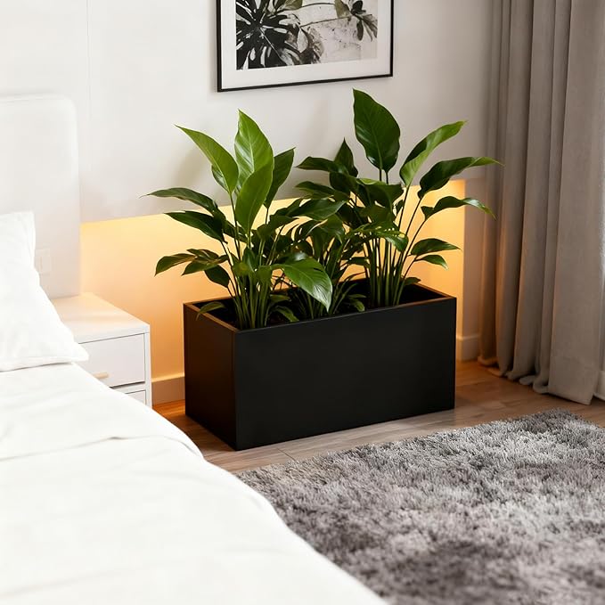 Galvanized Steel Metal Planter 25" L x 11" W x 13" H Rectangular Indoor Black - Image 7