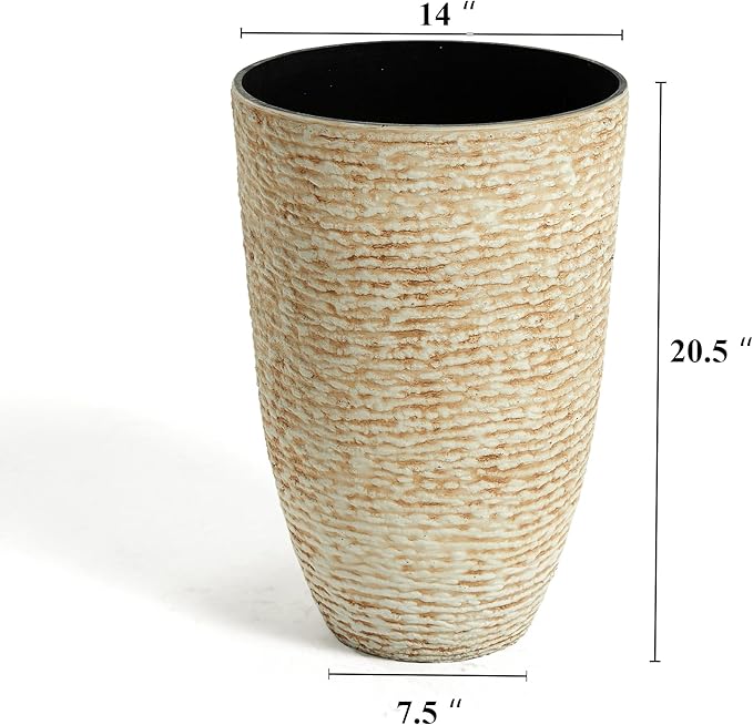 Worth 9 Gallon Tall Round Planters Set of 2-14" Dia x 21" H Stone Finish Flower - Image 6
