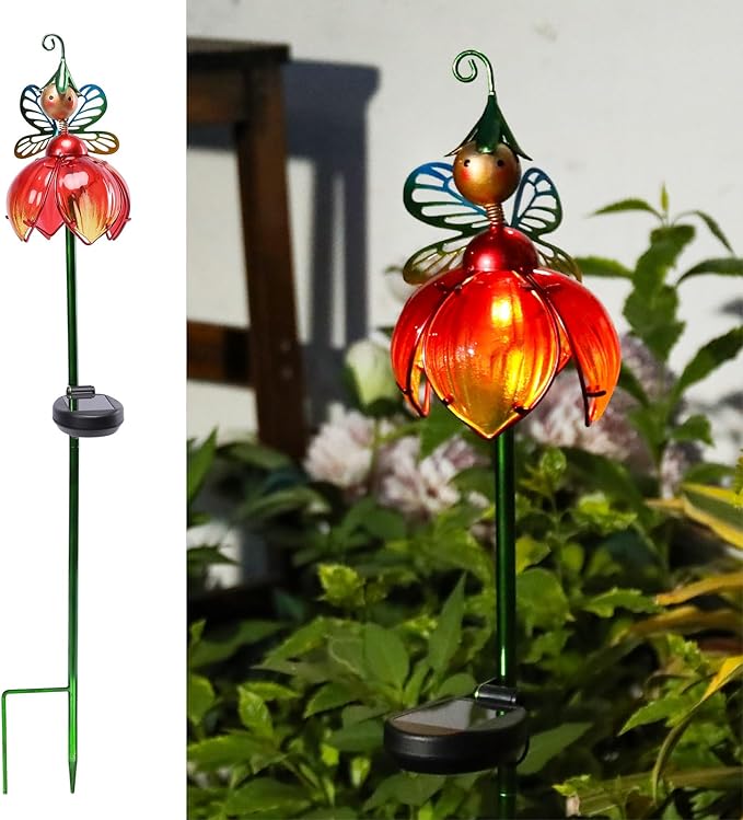 VCUTEKA Solar Garden Lights Metal Flower Decor Colorful Fairy Flowers Solar by VCUTEKA