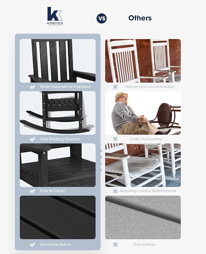 KINGYES Oversized Outdoor Rocking Chair Set of 6, All-Weather Patio Rocking - Image 8
