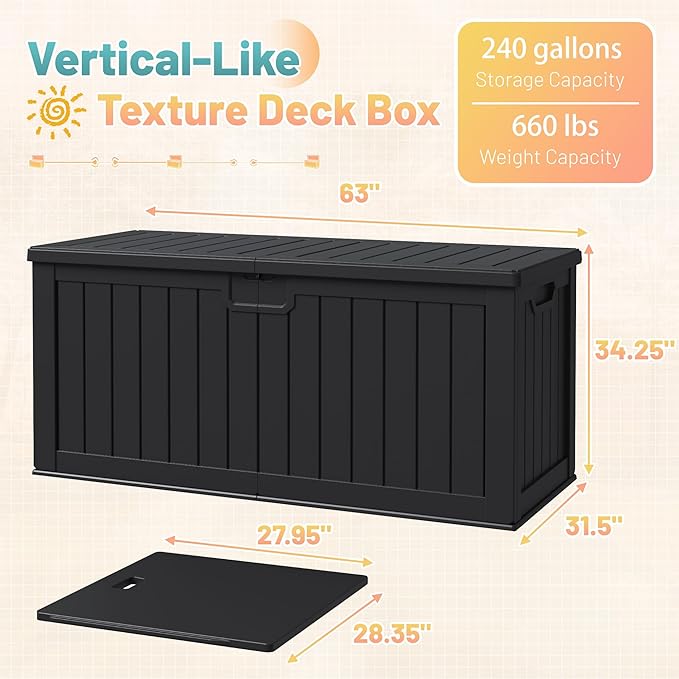 Patiowell 240 Gallon Large Outdoor Storage Box, Waterproof Deck Box - Image 7