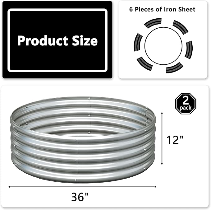 3x3x1ft Galvanized Round Raised Garden Bed, Outdoor Planter Box Metal Patio Kit - Image 2