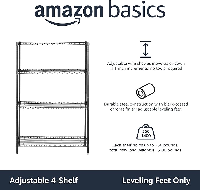 Amazon Basics 4-Shelf Adjustable Heavy Duty Steel Wire Rack Storage Shelving - Image 4