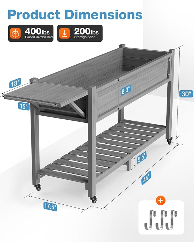 YEFU Raised Garden Bed with Legs: 57x18x30in Elevated Poly Planter with Wheels - Image 7