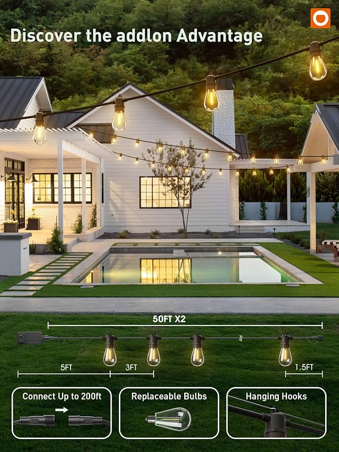 addlon 100FT LED Outdoor String Lights, Remote Dimmable Patio Lights - Image 7