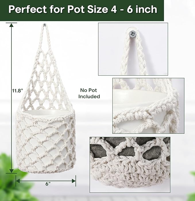 2 Packs Hanging Planters for Indoor Plants up to 6 in., Wall Plant Holder | - Image 7