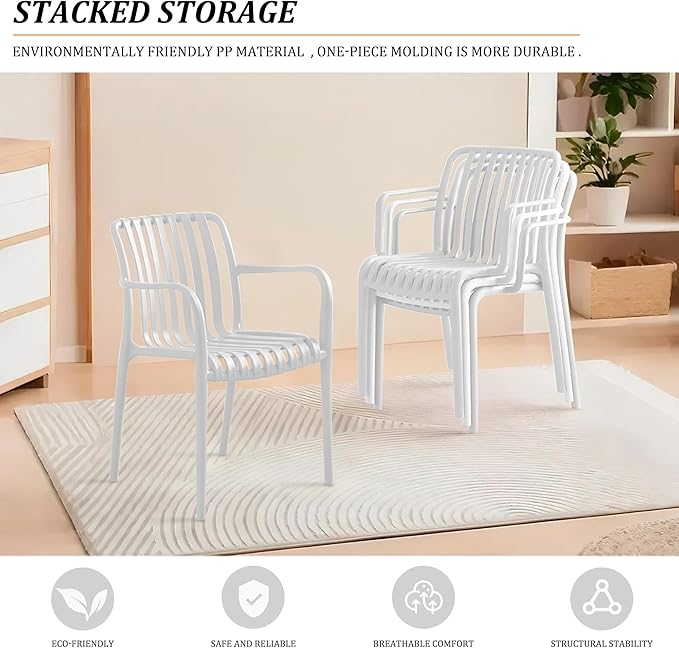 Patio Dining Chairs Set of 4, All-Weather Outdoor and Indoor Stackable Chairs - Image 3