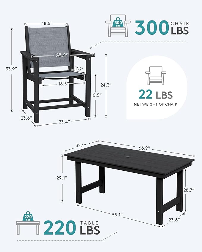 SERWALL Patio Dining Sets for 6, Outdoor HDPE Dining Set - Image 2