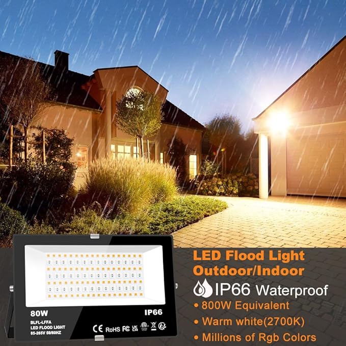 MELPO LED Flood Light Outdoor 800W Equivalent 8000LM Smart RGB Landscape - Image 2