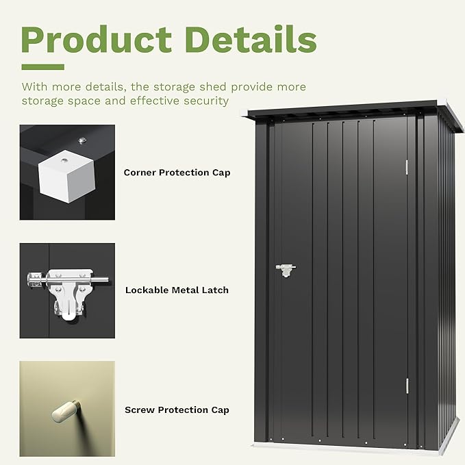 Devoko 3x3 FT Outdoor Storage Shed, Small Garden Tool Shed - Image 4