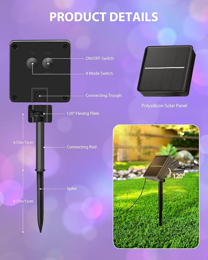 Brightown 2 Pack Solar String Lights Outdoor, Each 46Ft 120 LED Solar String - Image 9