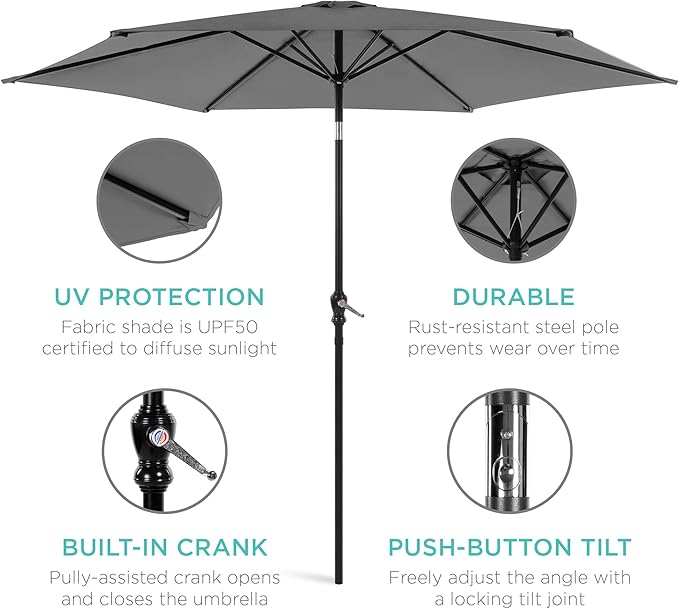 Best Choice Products 10ft Outdoor Table Compatible Steel Polyester Market Patio - Image 5
