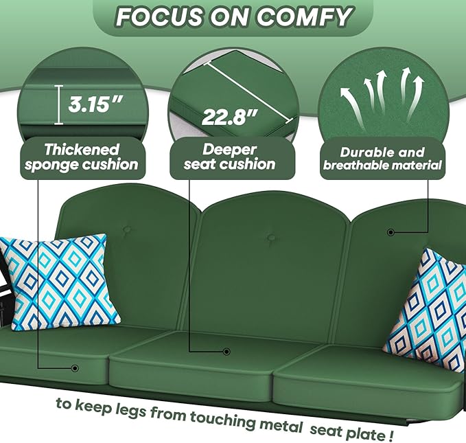 3 Seat Outdoor Porch Patio Swing - Image 5