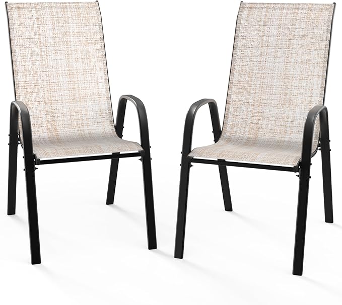 VINGLI Patio Chairs Set of 2 – Stackable Outdoor Dining Chairs by VINGLI
